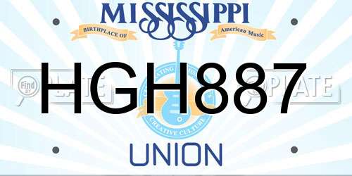 HGH887 Mississippi License Plate