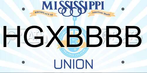 HGXBBBB Mississippi License Plate