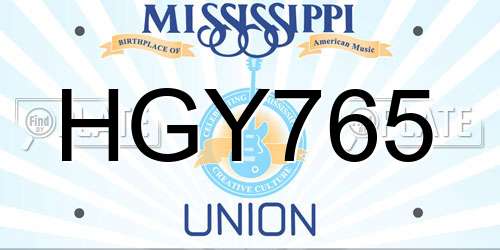HGY765 Mississippi License Plate