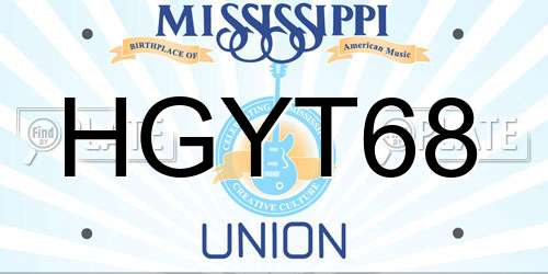 HGYT68 Mississippi License Plate