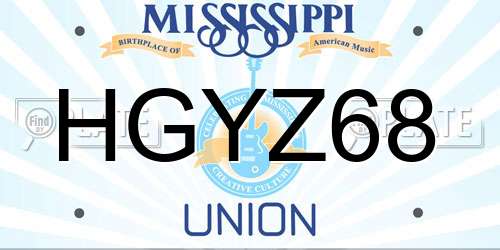 HGYZ68 Mississippi License Plate