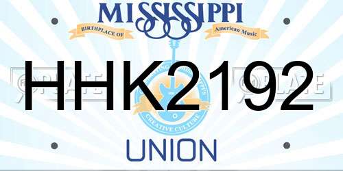 HHK2192 Mississippi License Plate