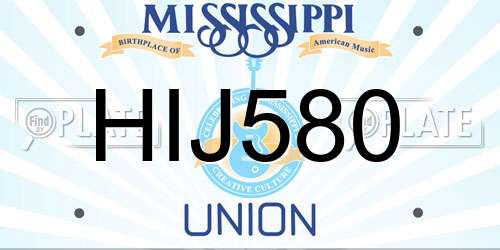 HIJ580 Mississippi License Plate
