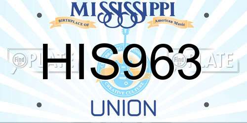 HIS963 Mississippi License Plate