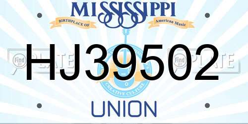 HJ39502 Mississippi License Plate