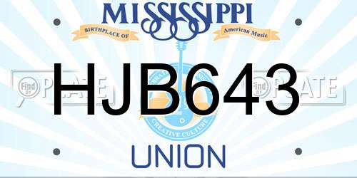 HJB643 Mississippi License Plate