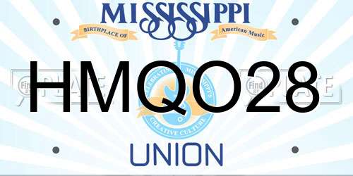 HMQO28 Mississippi License Plate