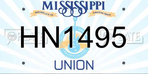 HN1495 Mississippi License Plate