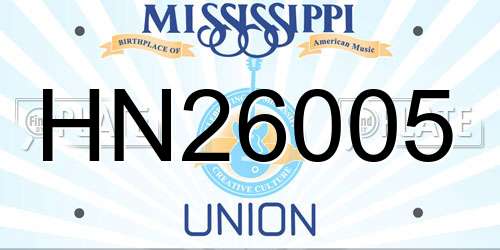 HN26005 Mississippi License Plate