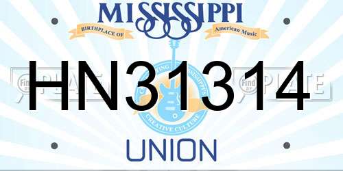 HN31314 Mississippi License Plate