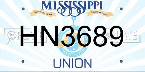 HN3689 Mississippi License Plate