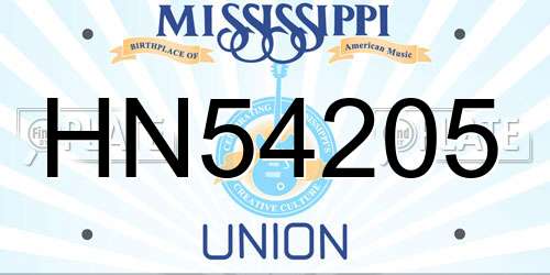 HN54205 Mississippi License Plate