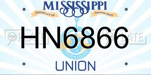 HN6866 Mississippi License Plate