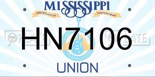 HN7106 Mississippi License Plate