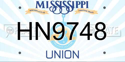 HN9748 Mississippi License Plate