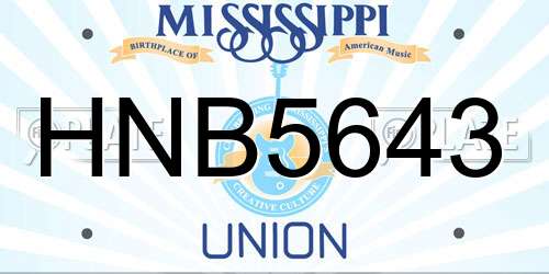 HNB5643 Mississippi License Plate