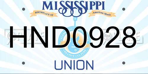 HND0928 Mississippi License Plate