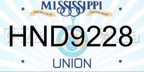HND9228 Mississippi License Plate