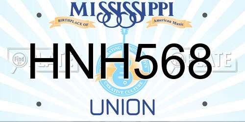 HNH568 Mississippi License Plate