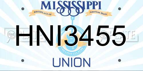 HNI3455 Mississippi License Plate