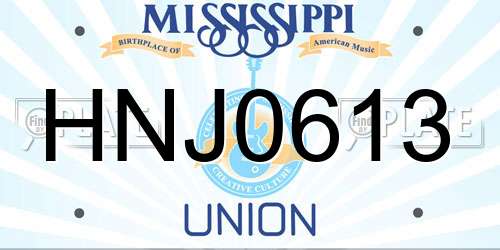 HNJ0613 Mississippi License Plate