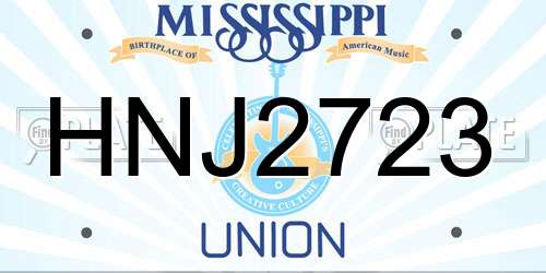 HNJ2723 Mississippi License Plate