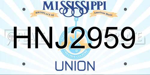 HNJ2959 Mississippi License Plate