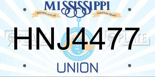 HNJ4477 Mississippi License Plate