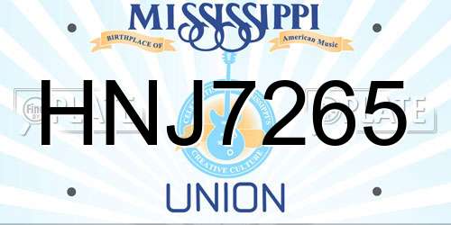 HNJ7265 Mississippi License Plate