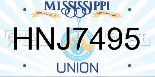 HNJ7495 Mississippi License Plate
