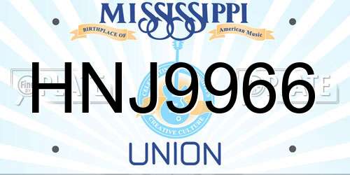 HNJ9966 Mississippi License Plate