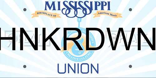 HNKRDWN Mississippi License Plate