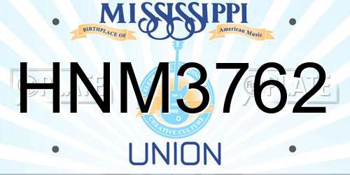 HNM3762 Mississippi License Plate