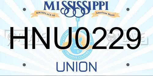 HNU0229 Mississippi License Plate