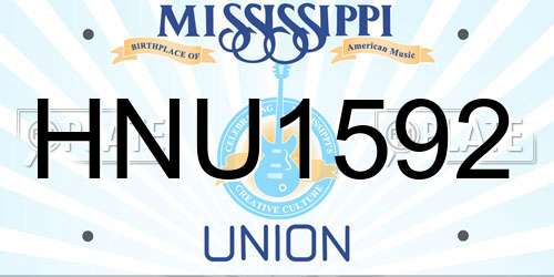 HNU1592 Mississippi License Plate