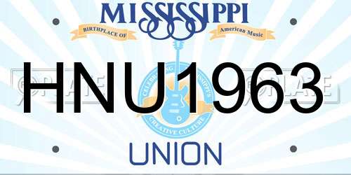 HNU1963 Mississippi License Plate