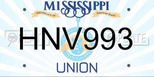HNV993 Mississippi License Plate