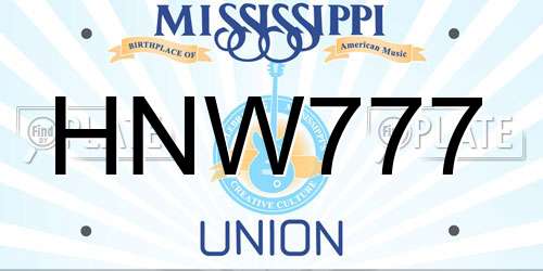 HNW777 Mississippi License Plate