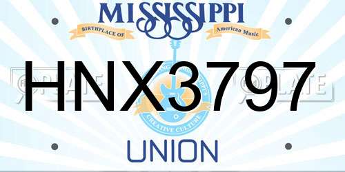 HNX3797 Mississippi License Plate