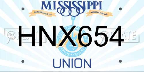 HNX654 Mississippi License Plate