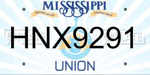 HNX9291 Mississippi License Plate