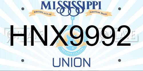 HNX9992 Mississippi License Plate