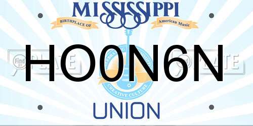 HO0N6N Mississippi License Plate