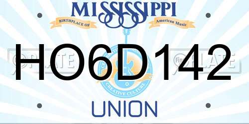HO6D142 Mississippi License Plate