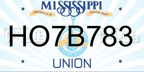 HO7B783 Mississippi License Plate