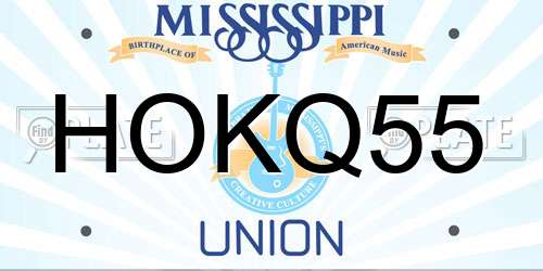 HOKQ55 Mississippi License Plate