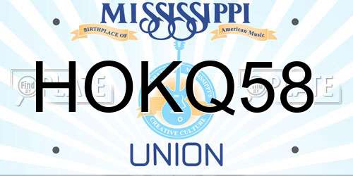 HOKQ58 Mississippi License Plate