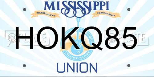 HOKQ85 Mississippi License Plate