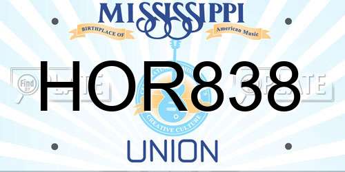 HOR838 Mississippi License Plate