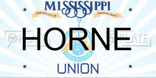 HORNE Mississippi License Plate